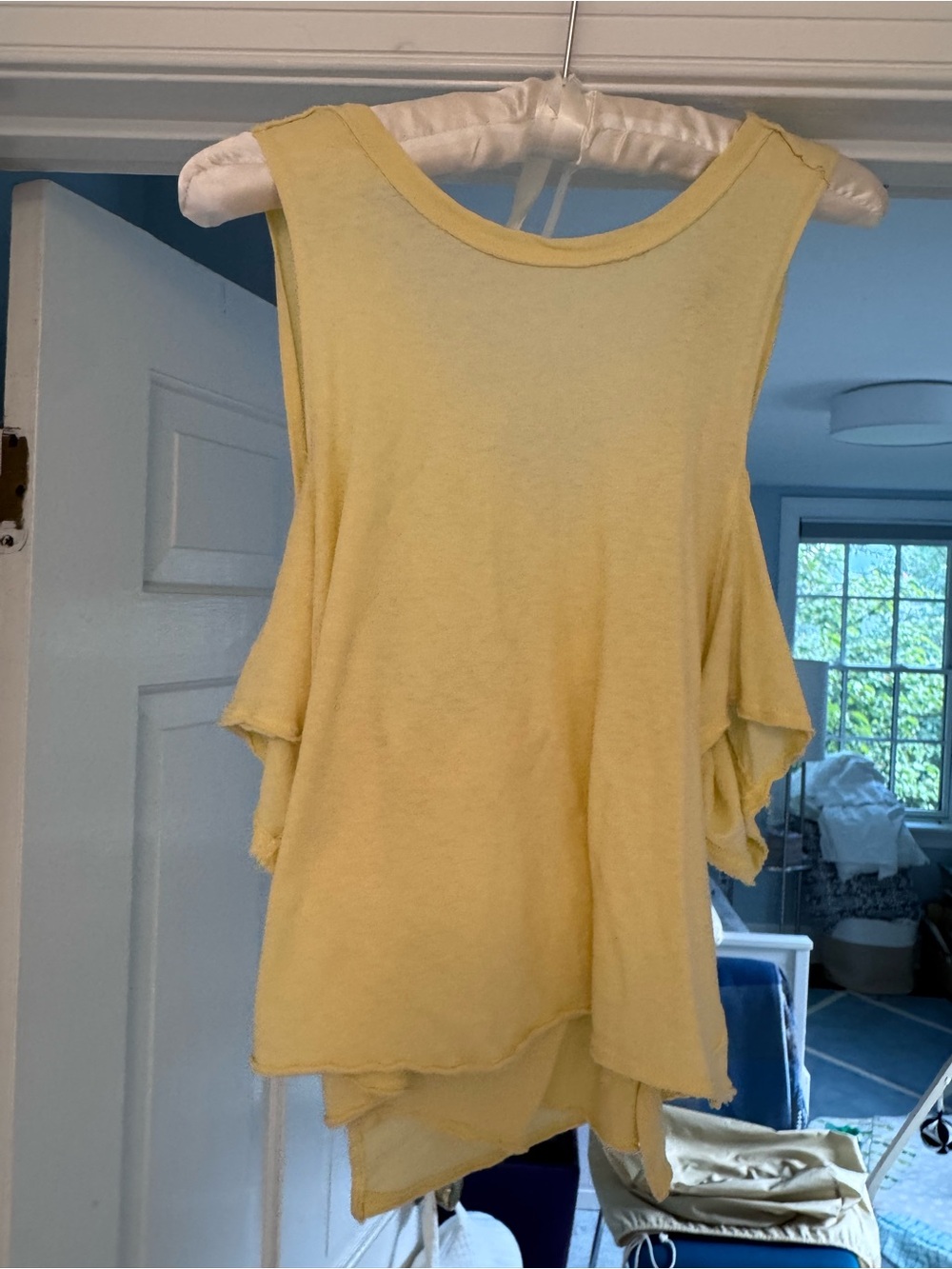 Yellow cold shoulder crop top